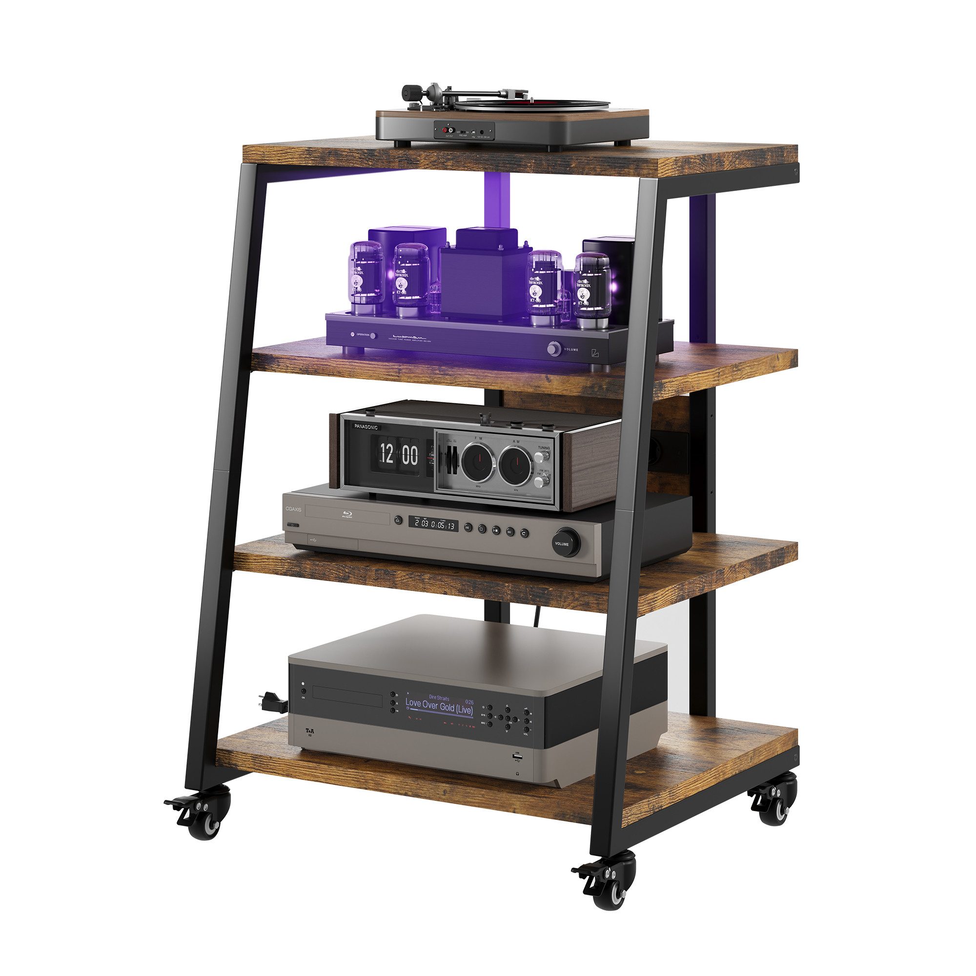 XERSEK TV-Regal HiFi Rack TV Rack mit Rädern und 2 RGB LED Lichter, 4 Etage günstig online kaufen