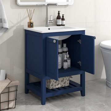 Sweiko Waschbeckenunterschrank Badmöbel Einzel Waschtisch mit Unterschrank 60cm (mit Keramik-Waschbecken) Blau