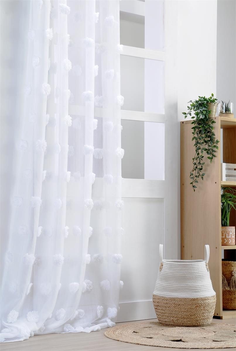 STOF Gardine Gardine POMPINOU mit Pompons, 135 x 260 cm, modern