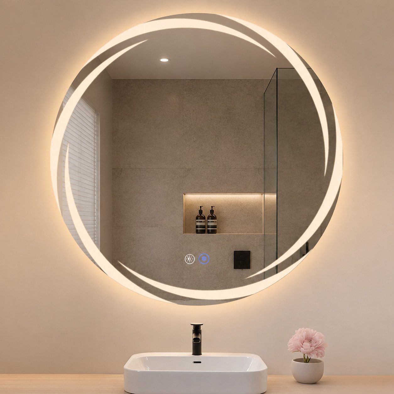 Nettlife Wandspiegel LED 50-80cm Rund Badspiegel Beleuchtung 3 Farben dimmbar Moderner (1-St), zimmerspiegel mit Touch Schalter und Entfogger Funktion