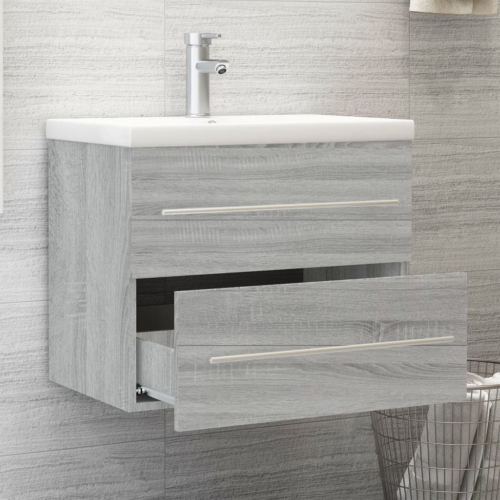 vidaXL Waschbeckenunterschrank Waschbeckenschrank mit Einbaubecken Grau Sonoma Holzwerkstoff (1-St)