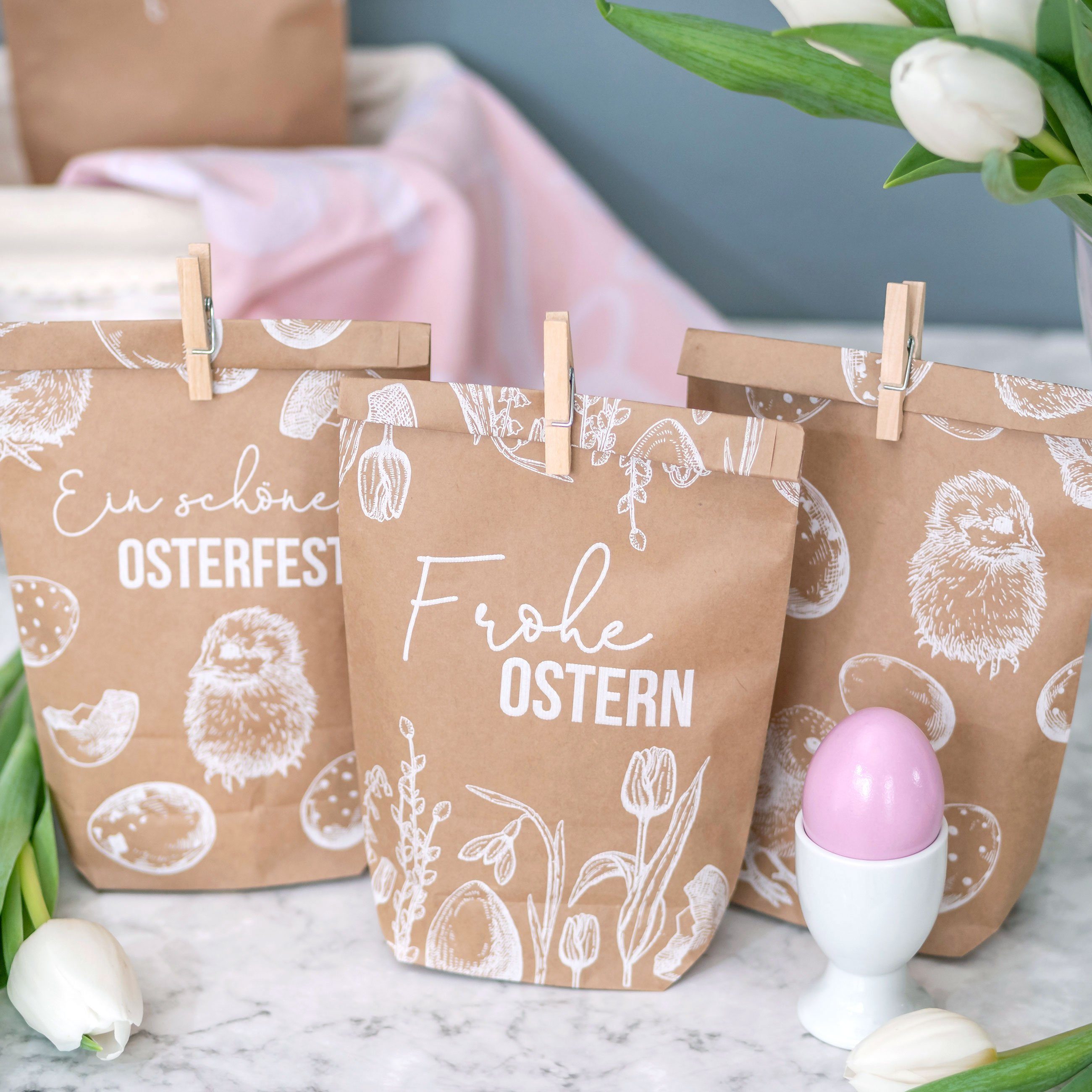PAPIERDRACHEN Osternest 12 bedruckte Geschenktüten, Osterdekoration