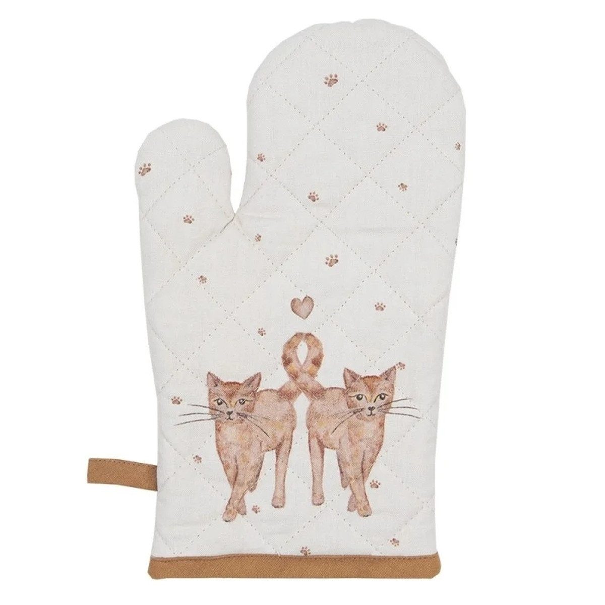 Clayre & Eef Topfhandschuhe Kinder-Topfhandschuh mit Katzenmotiv, Baumwolle, Aufhängeschlaufe
