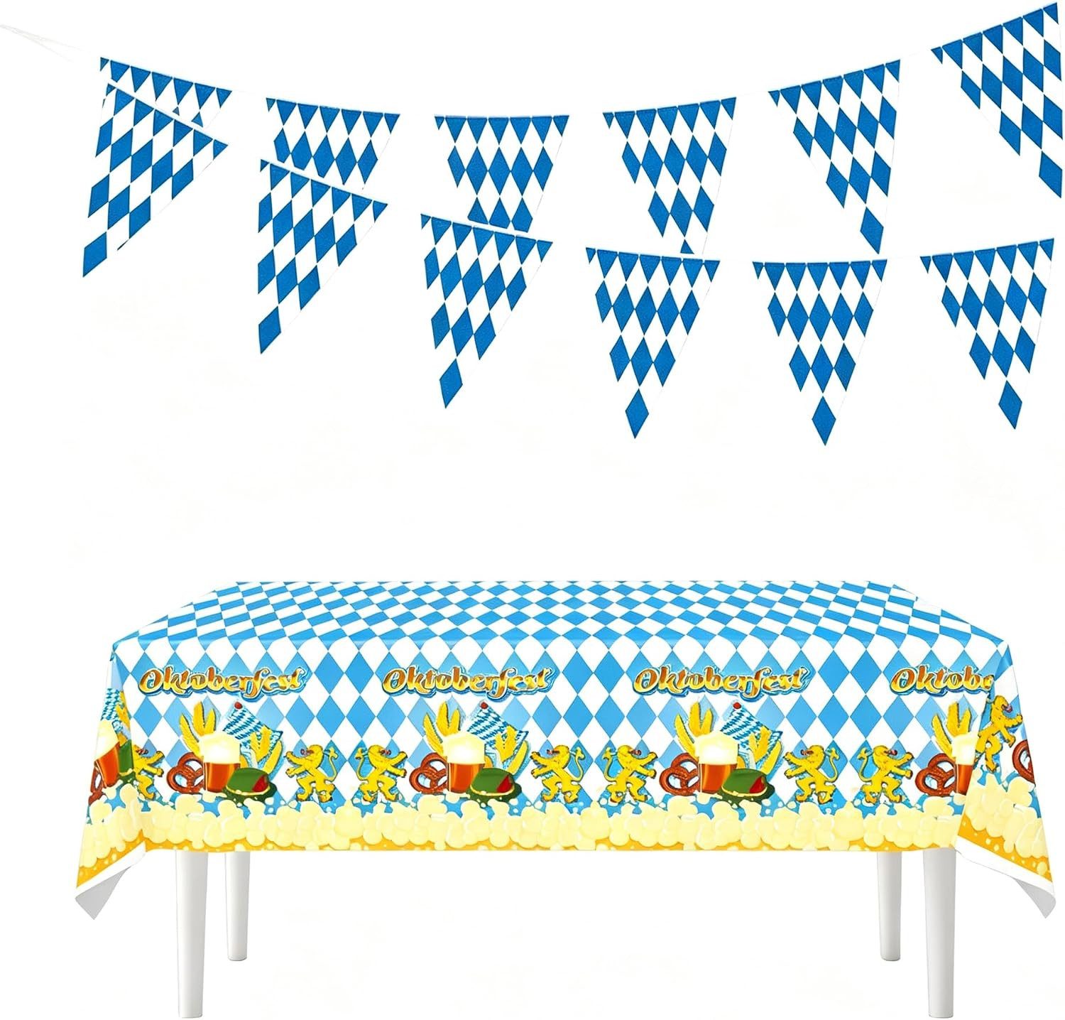 FELIXLEO Flagge Oktoberfest Tischdecke Blau Weiß 220x130cm Bierfest Gartendeko (1-St)