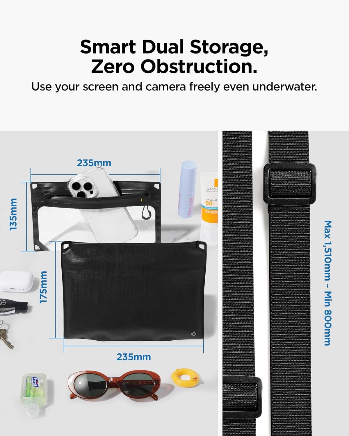 Spigen Handyhülle Wasserdichte Tasche Crossbag Handyhülle IPX8 Wasserfeste Umhängetasche Universell bis 7, Touch-kompatibel, IPX8 wasserdicht, Verstellbarer Gurt