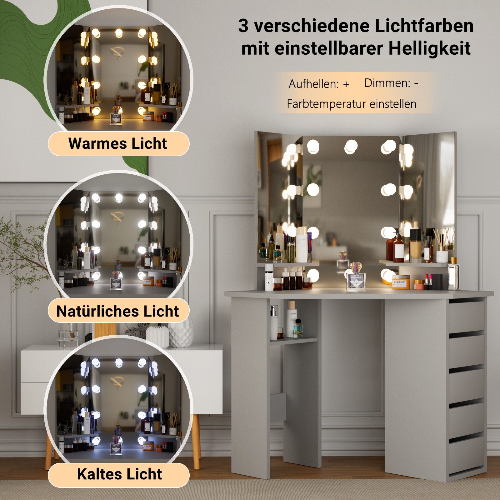 LUCKZON Schminktisch 112x50x142.5 cm Frisiertisch mit günstig online kaufen