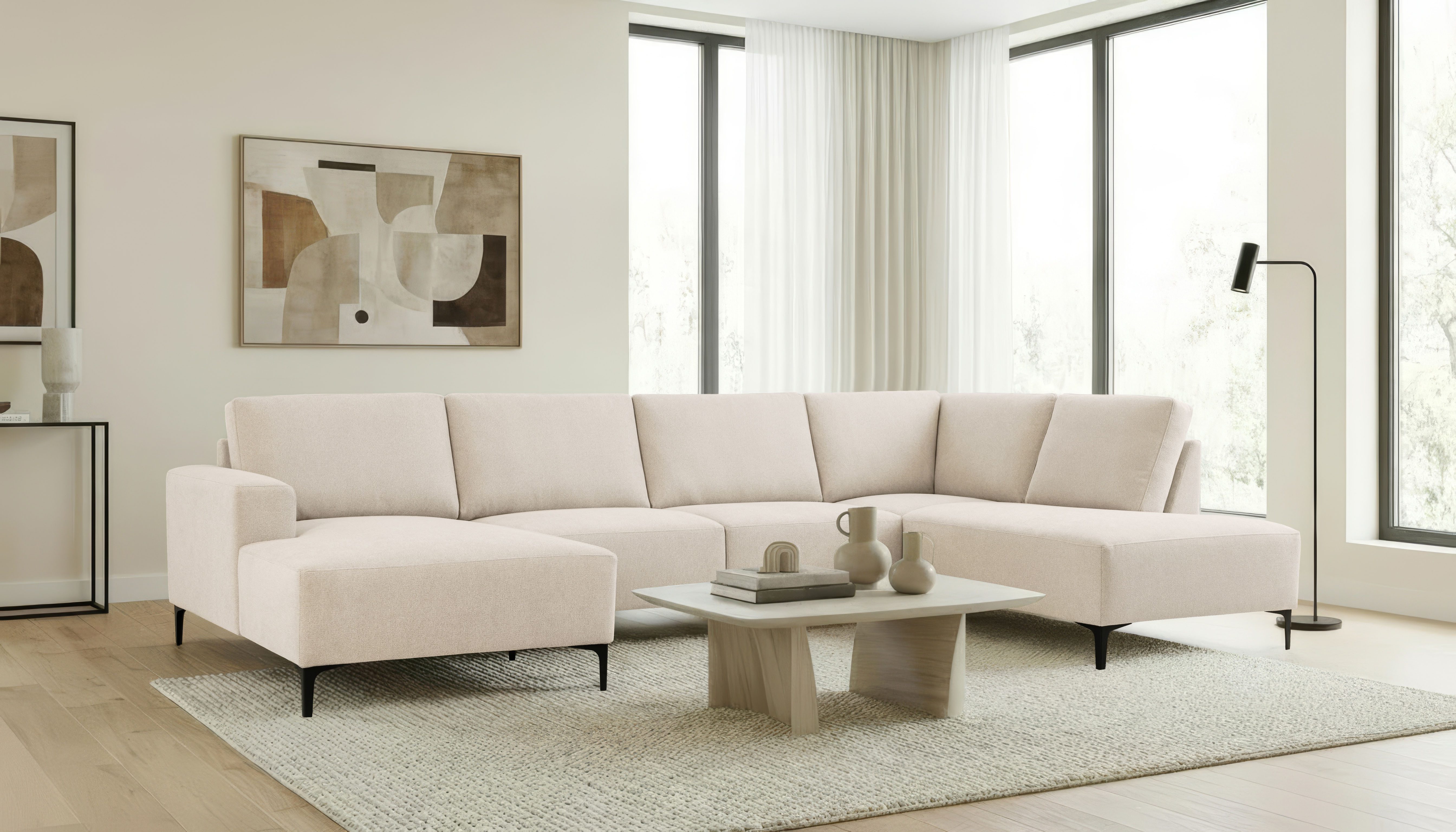 Home affaire Wohnlandschaft Tournon U-Form, XXL Sofa, Breite 333 cm, Webstoff, Chenille, Designsofa im nordischen Stil, Wellenunterfederung, Metallfüße