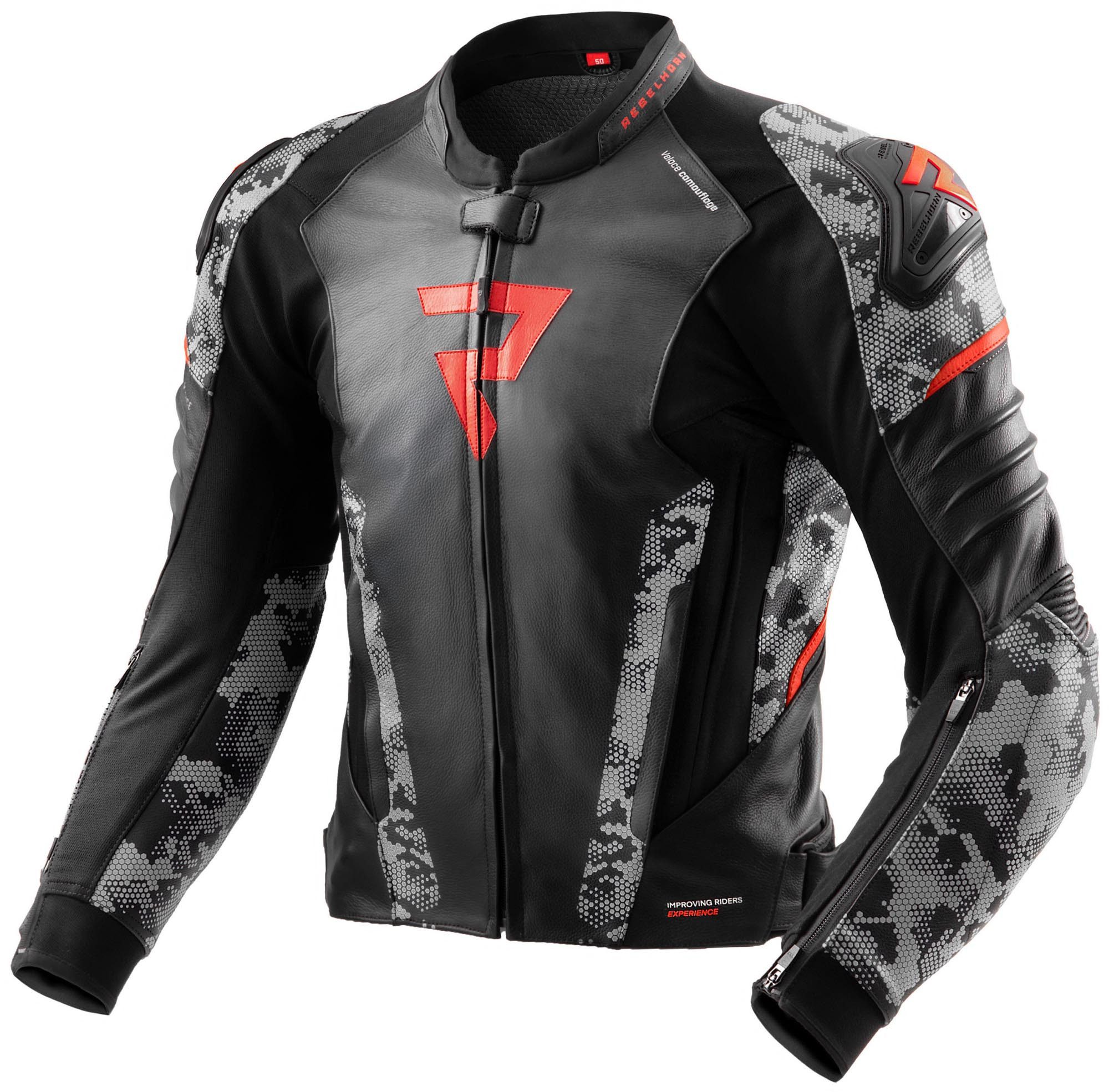 Rebelhorn Motorradjacke Veloce Camo Motorrad Lederjacke Verbindungsreißverschluss,Ellenbogenprotektoren enthalten,perfori