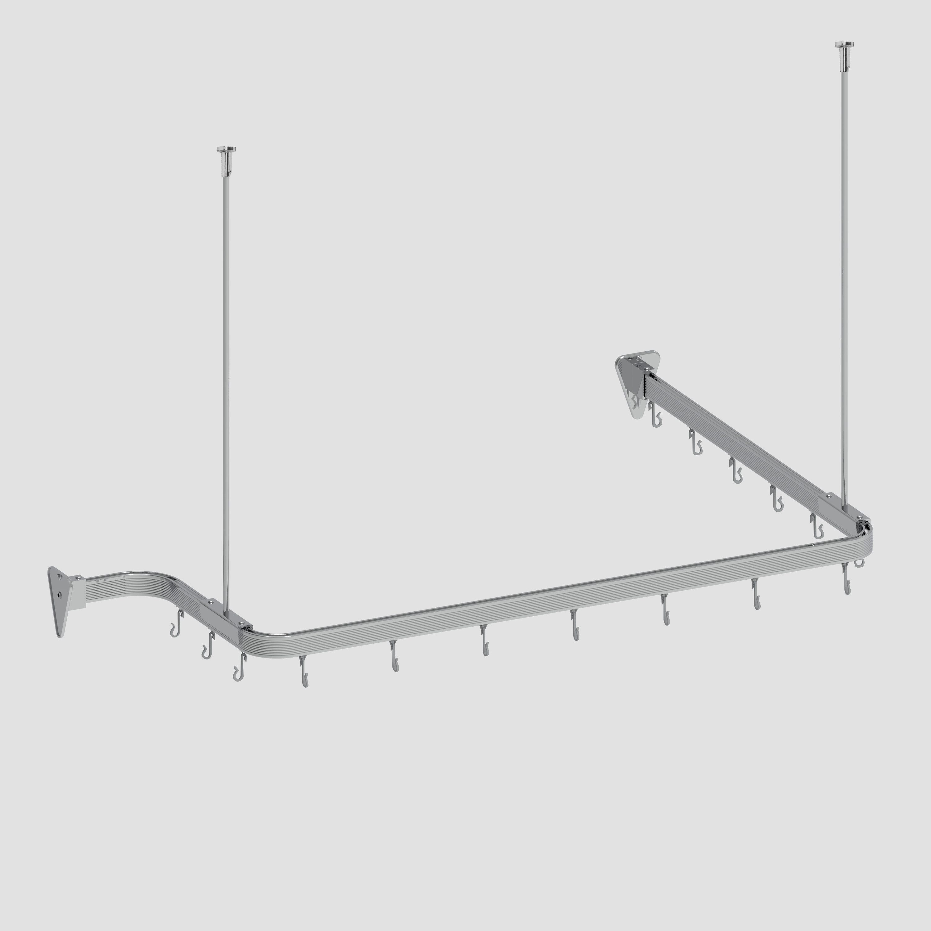 Euroshowers GmbH Duschvorhangstange Flexibel Chrom 300 cm, 1-läufig, Wand, Decke, Schrauben, Aluminium, Kann von Hand gebogen werden