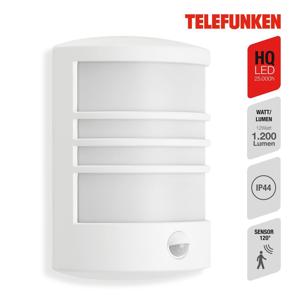 Telefunken Außen-Wandleuchte 315506TF, Leuchtdauer einstellbar, LED fest integriert, 2700K - Extra-Warmweiß, Außenleuchte IP44 Bewegungsmelder 24,5x18x9,5cm