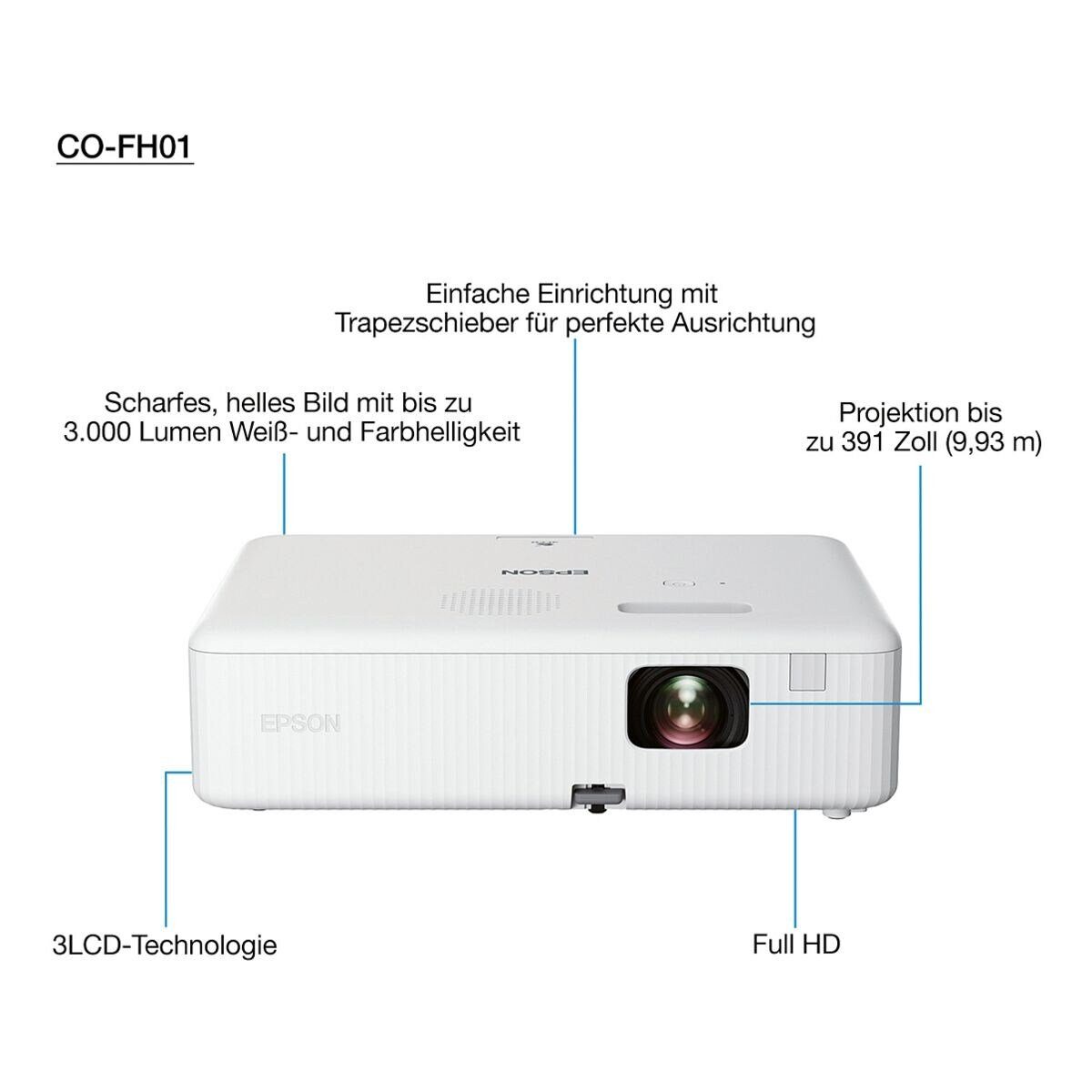 Epson CO-FH01 Beamer (3000 lm, 1080p px, Full HD, Bilddiagonale 9,93 m (391 Zoll)