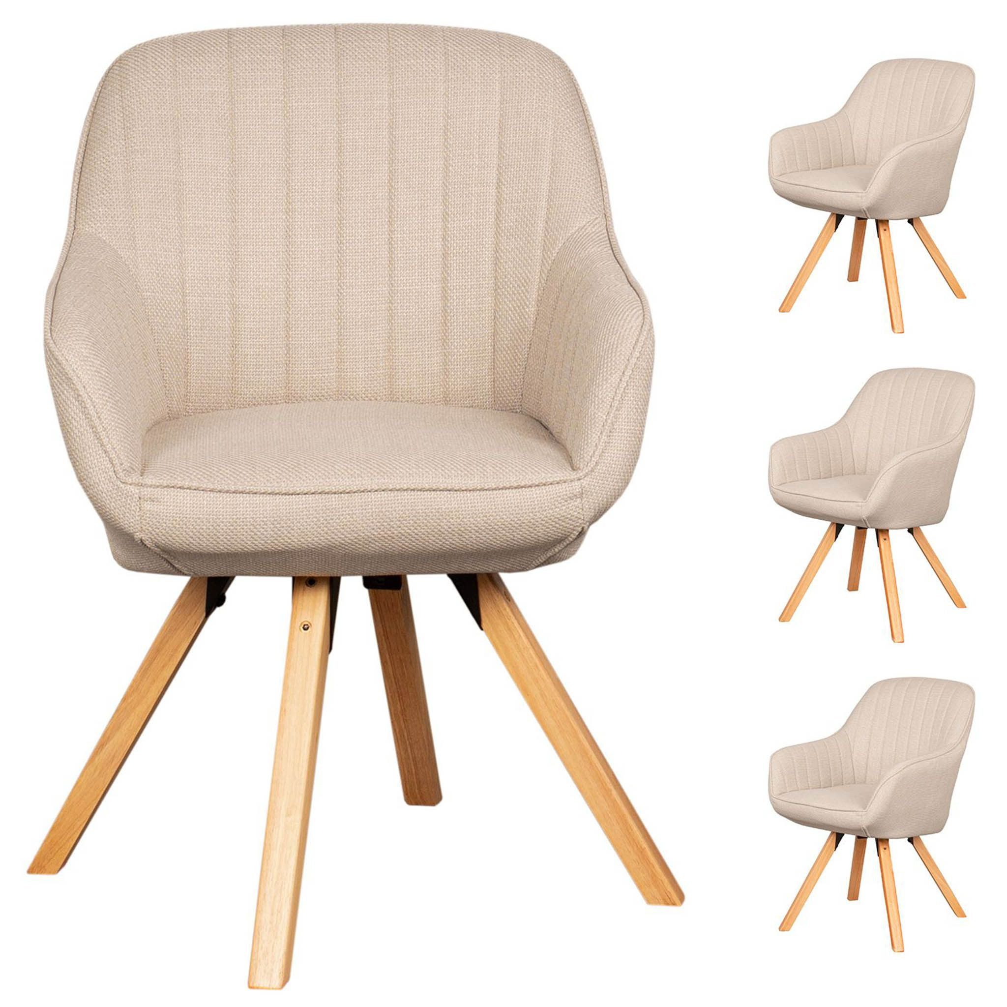 bene living Loungesessel Matera - drehbar - beige (4-St., 4er Set), helles Holz-Gestell - durchgehende Arm- und Rückenlehne