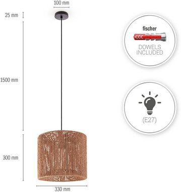 Paco Home Pendelleuchte Hugo Ramira, ohne Leuchtmittel, Wohnzimmer Esszimmer Rattan Optik Boho Schirm Papier E27 Modern