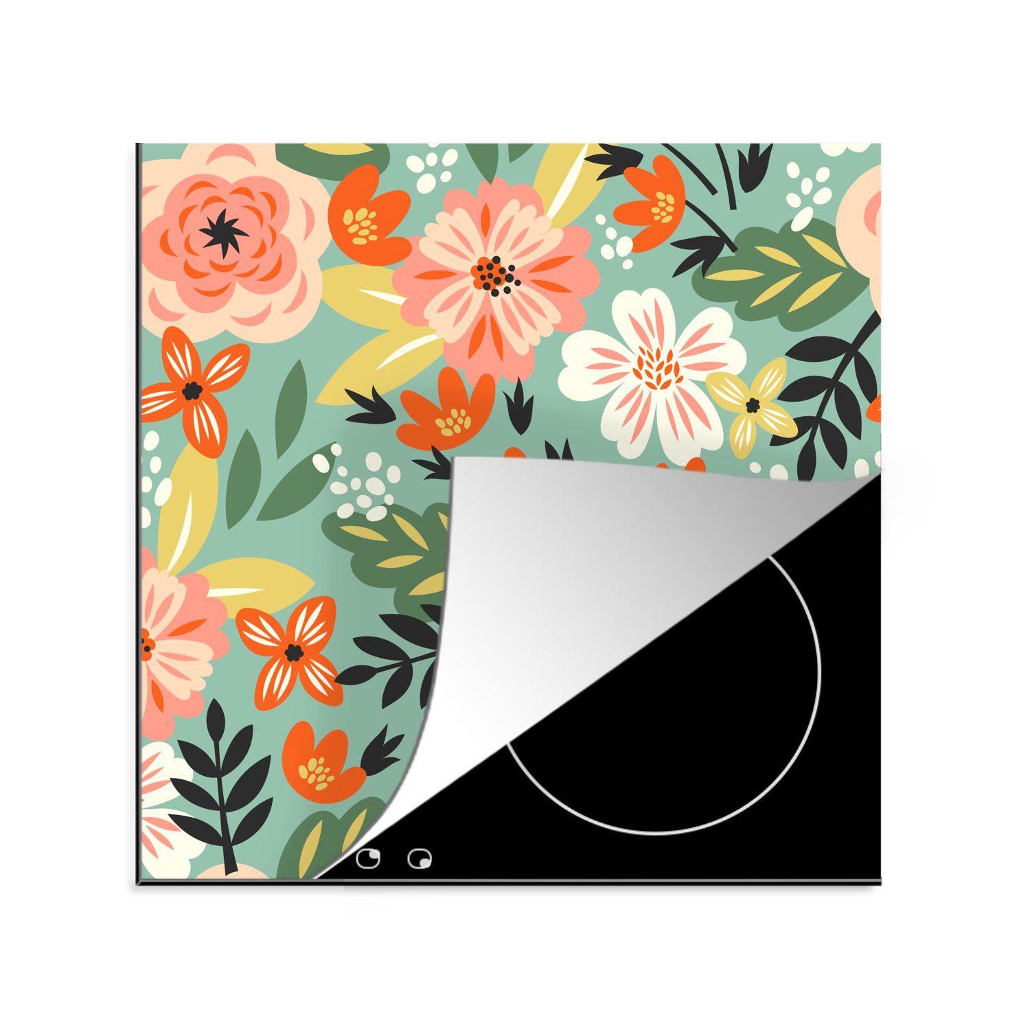 Illustration MuchoWow cm, für Blumen (1 küche Herdblende-/Abdeckplatte Muster, - Ceranfeldabdeckung, tlg), Arbeitsplatte Vinyl, 78x78 -