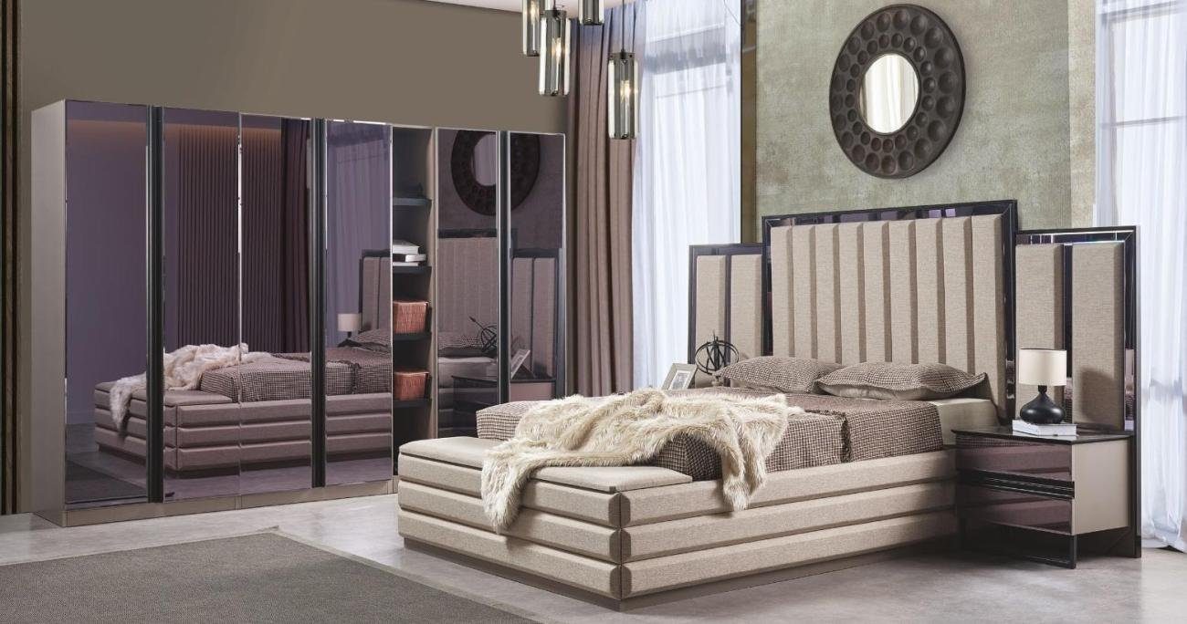 Sonderangebote JVmoebel Schlafzimmer-Set Schlafzimmer Made Nachttische + Bett 2x Kleidershrank Holzmöbel, 2x 1x 1x Bett Set + (4-St., Europa Kleiderschrank), Nachttische in