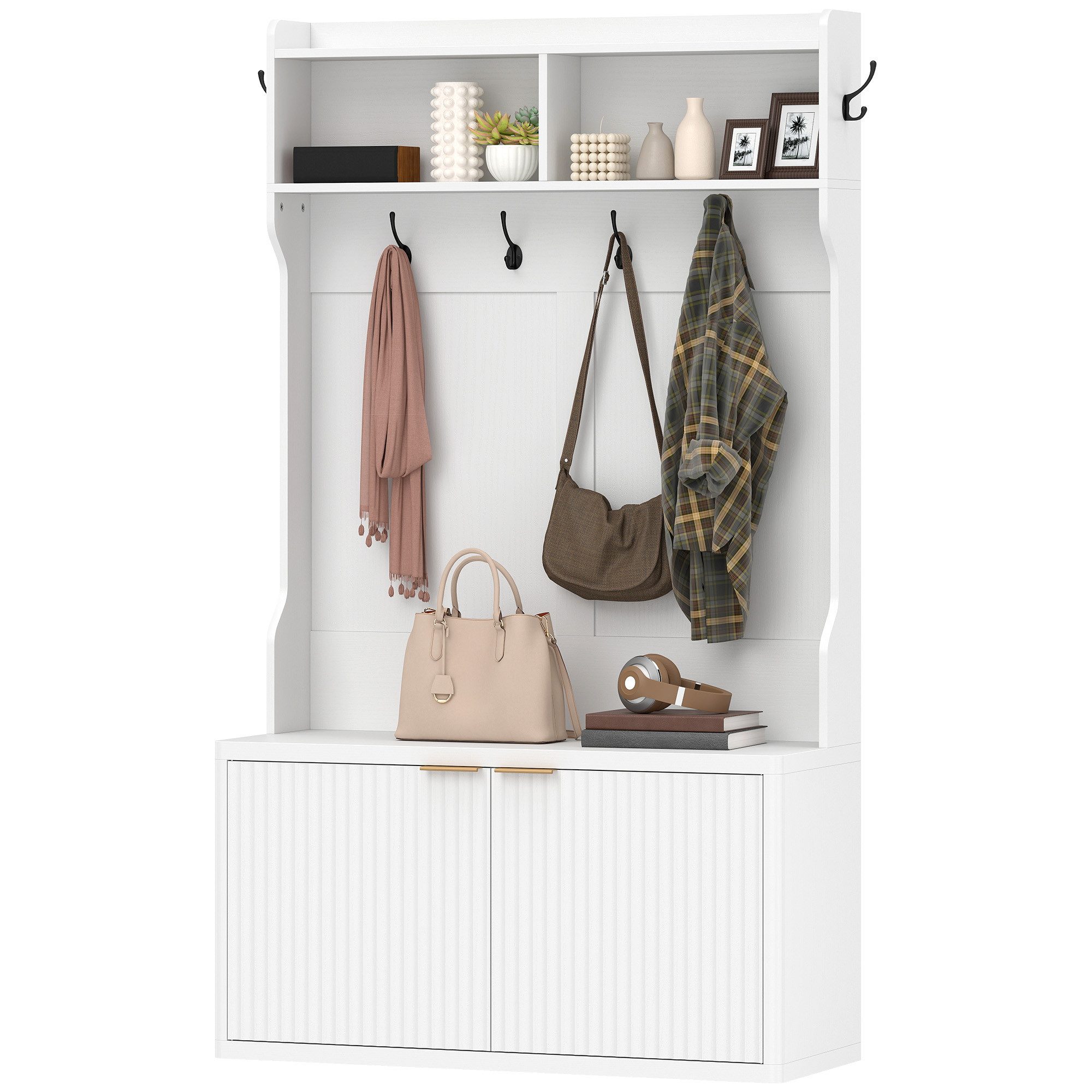 kowdom Garderobenständer Garderoben-Schuhschrank 4-in-1, Bank & Haken, 100x38x172 cm, (Garderobe, 4-in-1 Möbelstück), Garderoben-Schuhschrank, 4-in-1, Bank, Haken, 172 cm