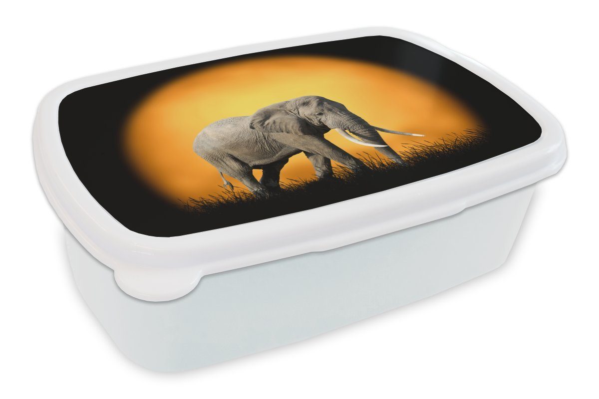 MuchoWow Lunchbox (2-tlg), Erwachsene, weiß Brotdose, Sonne Kunststoff, Mädchen Elefant Kinder für Gras, und Jungs Brotbox - und - für