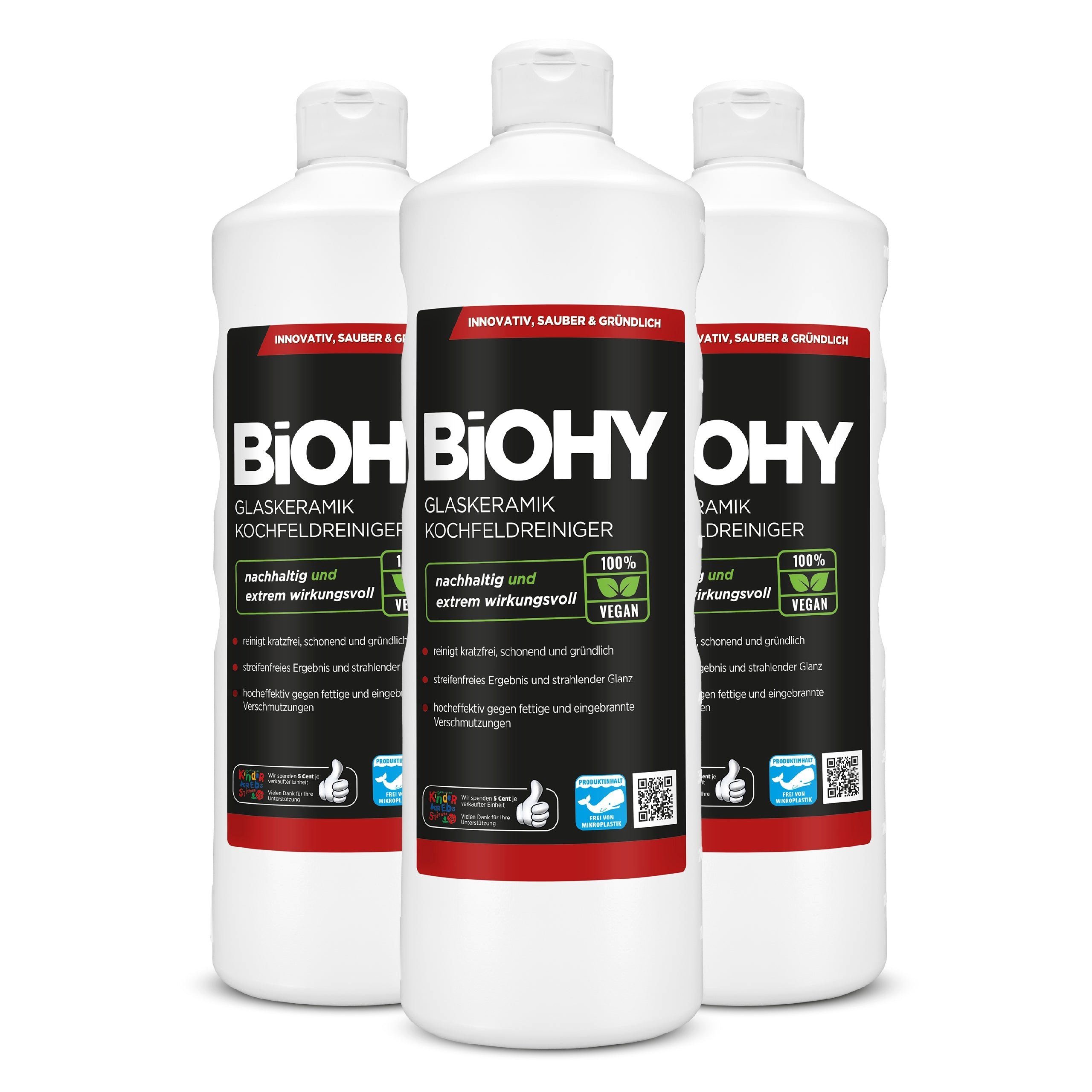 BiOHY Glaskeramik Kochfeldreiniger 3er Pack (3 x 1 Liter Flasche) Glasreiniger (3-St)