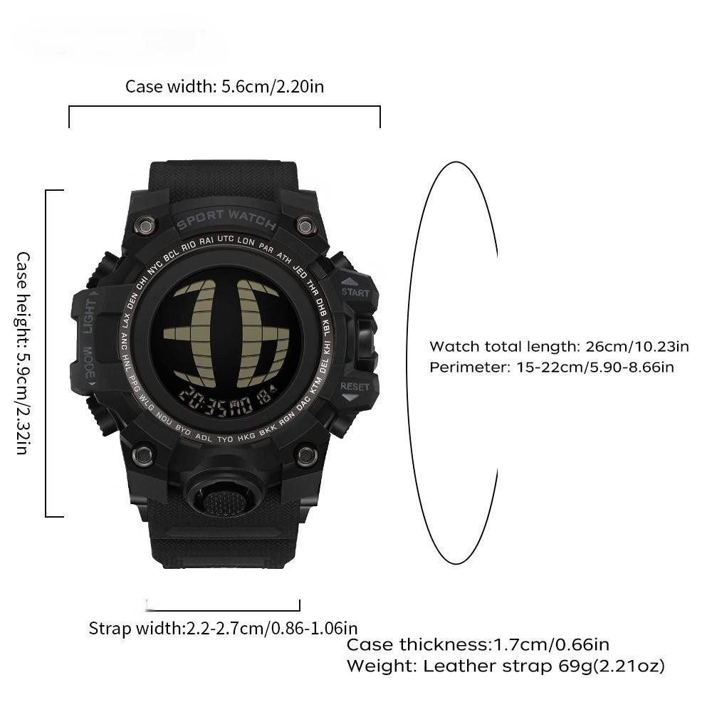 Toomoke Chronograph Chronograph, Digitaluhr, Digital Armbanduhr für Jugendliche, Sportuhr, (große Gesicht, LED Armbanduhr für Männer mit Wecker/Doppelzeit/Stoppuhr/12/24H), Quarzuhr,Armbanduhr,Herrenuhr,Digitaluhr,bis 50bar,TPU-Armband