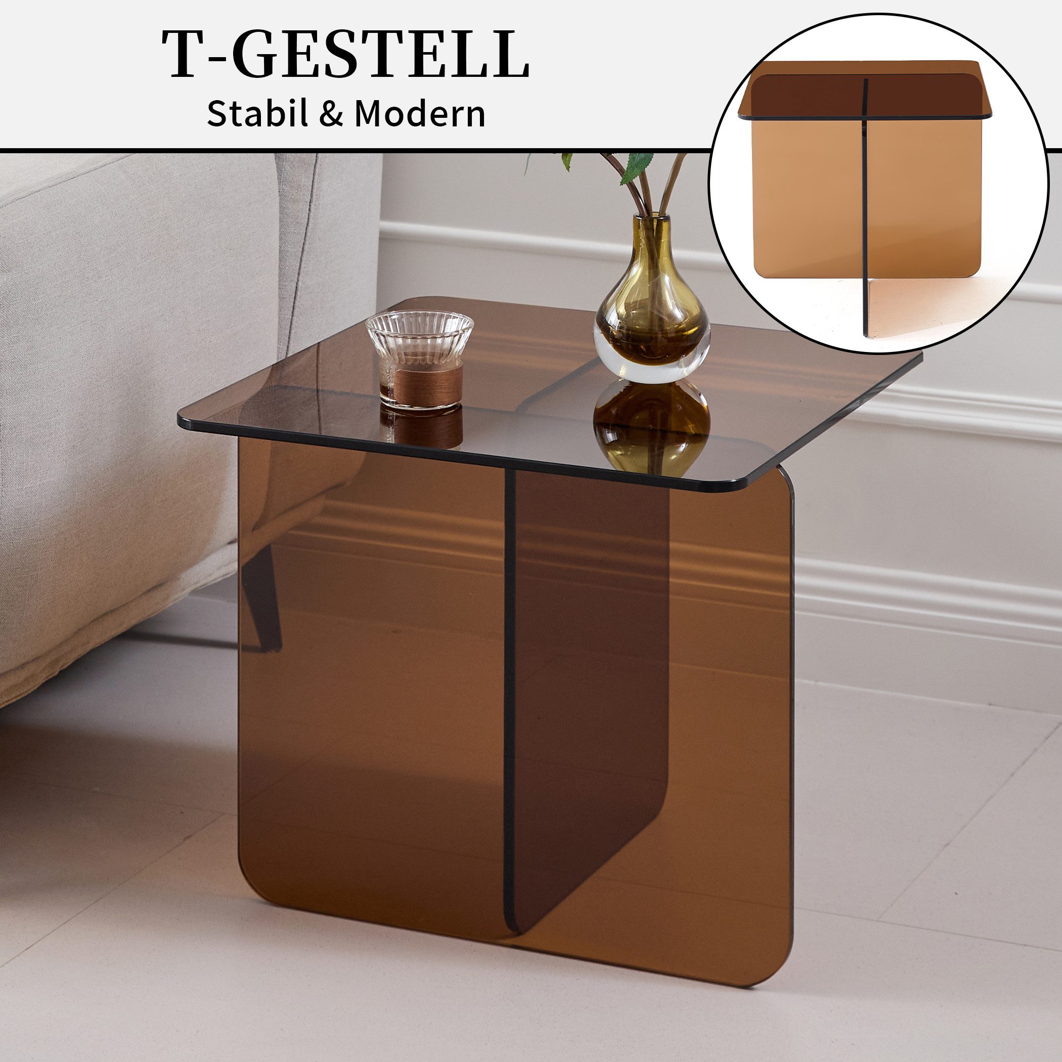 SeedWave Couchtisch Beistelltisch mit T-förmigem Gestell, 40cm Quadratischer Tischplatte, bis 23kg belastbar, Wohnzimmertisch aufrecht oder seitlich plazieren – Bild 3 von 5