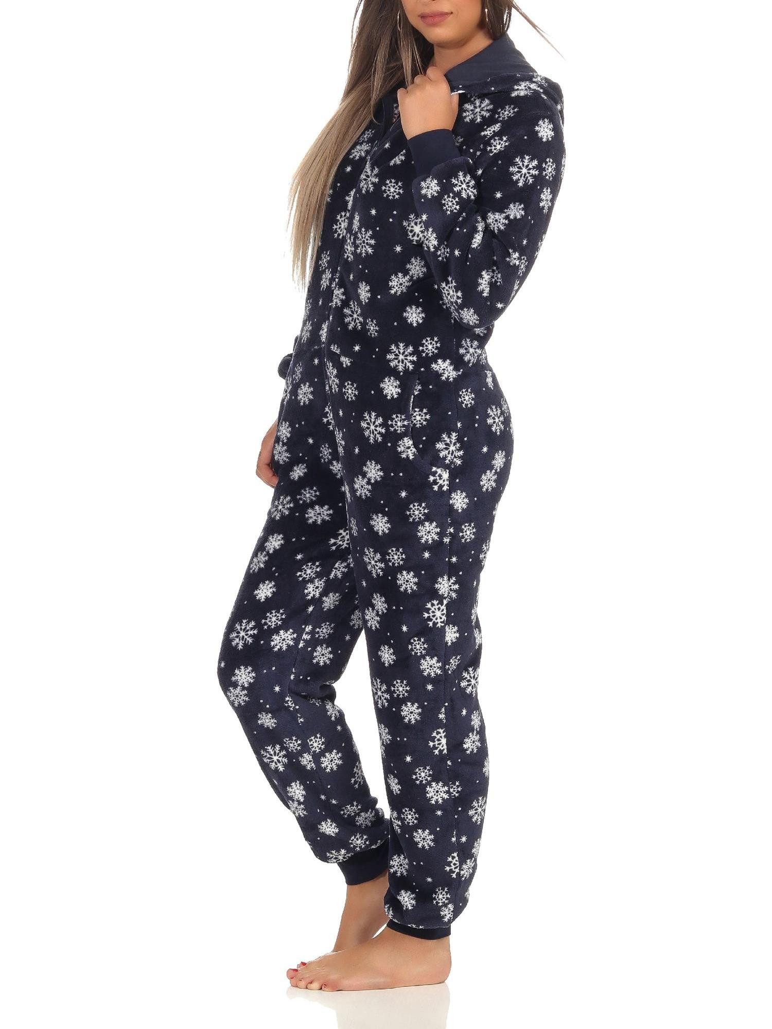Normann Pyjama Wunderschöner Damen Jumpsuit Overall mit Kapuze im winterlichen Look