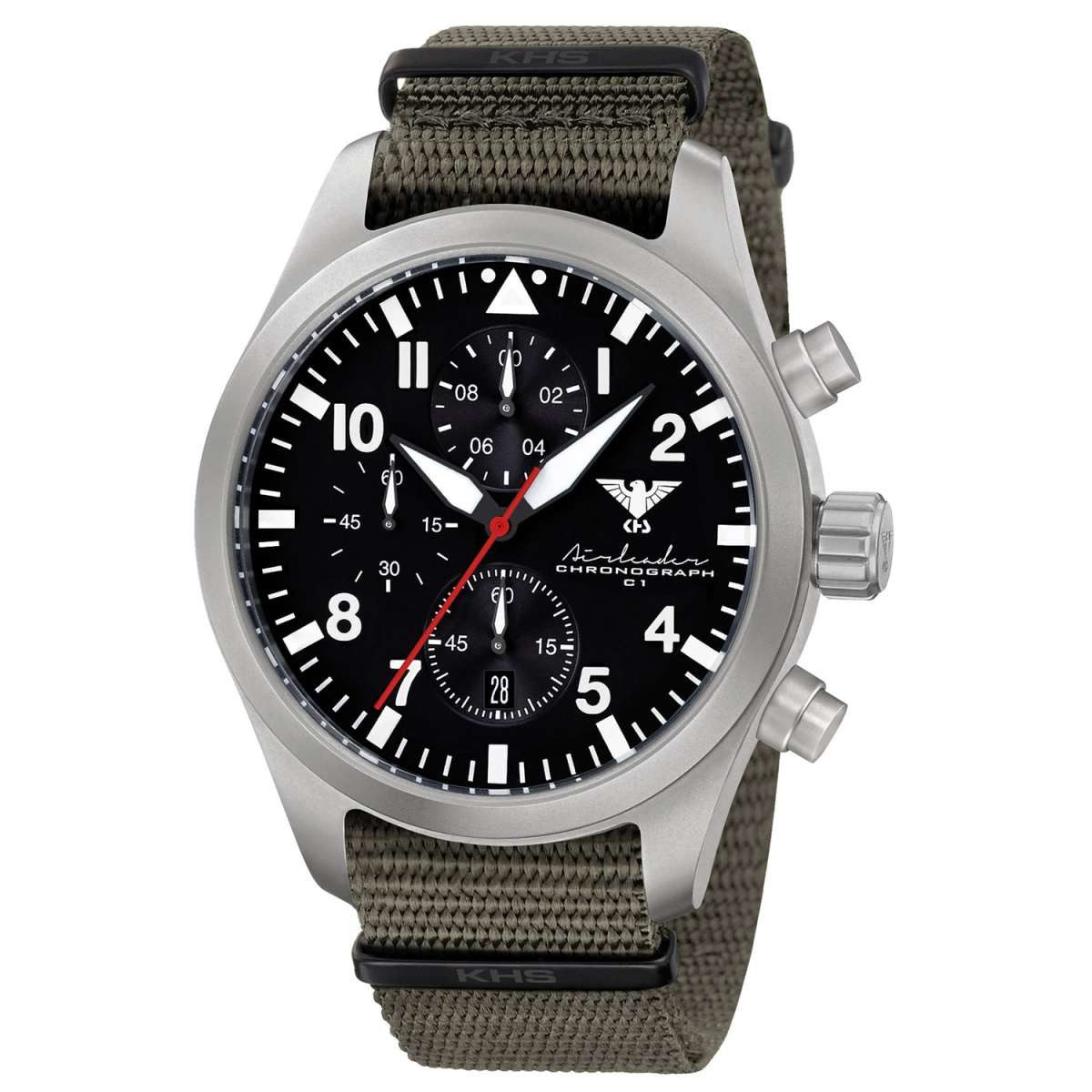 KHS Quarzuhr AIRSC.NSGO, Herrenuhr Airleader Chronograph Olivgrün/Stahl