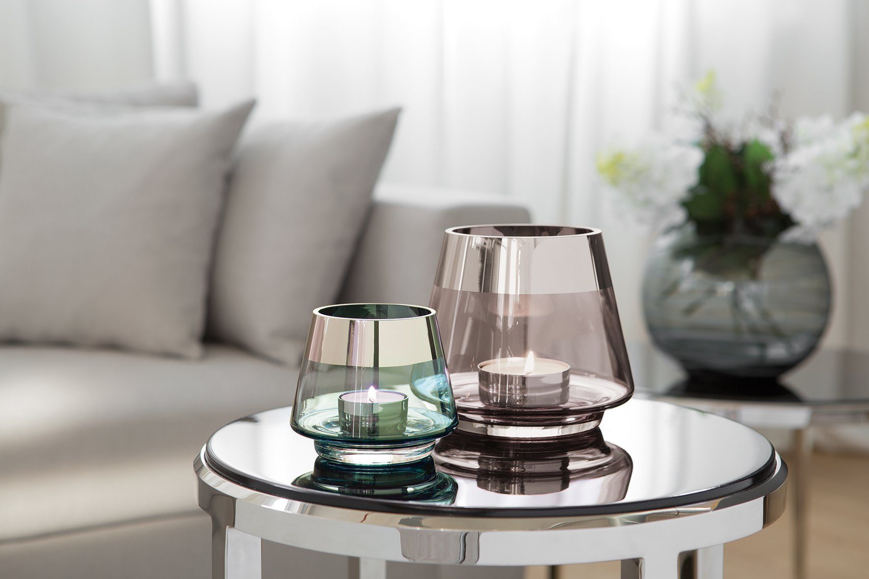 Fink Teelichthalter JONA Teelichthalter - H.13cm - Glas/Silberfolie - grau/ günstig online kaufen