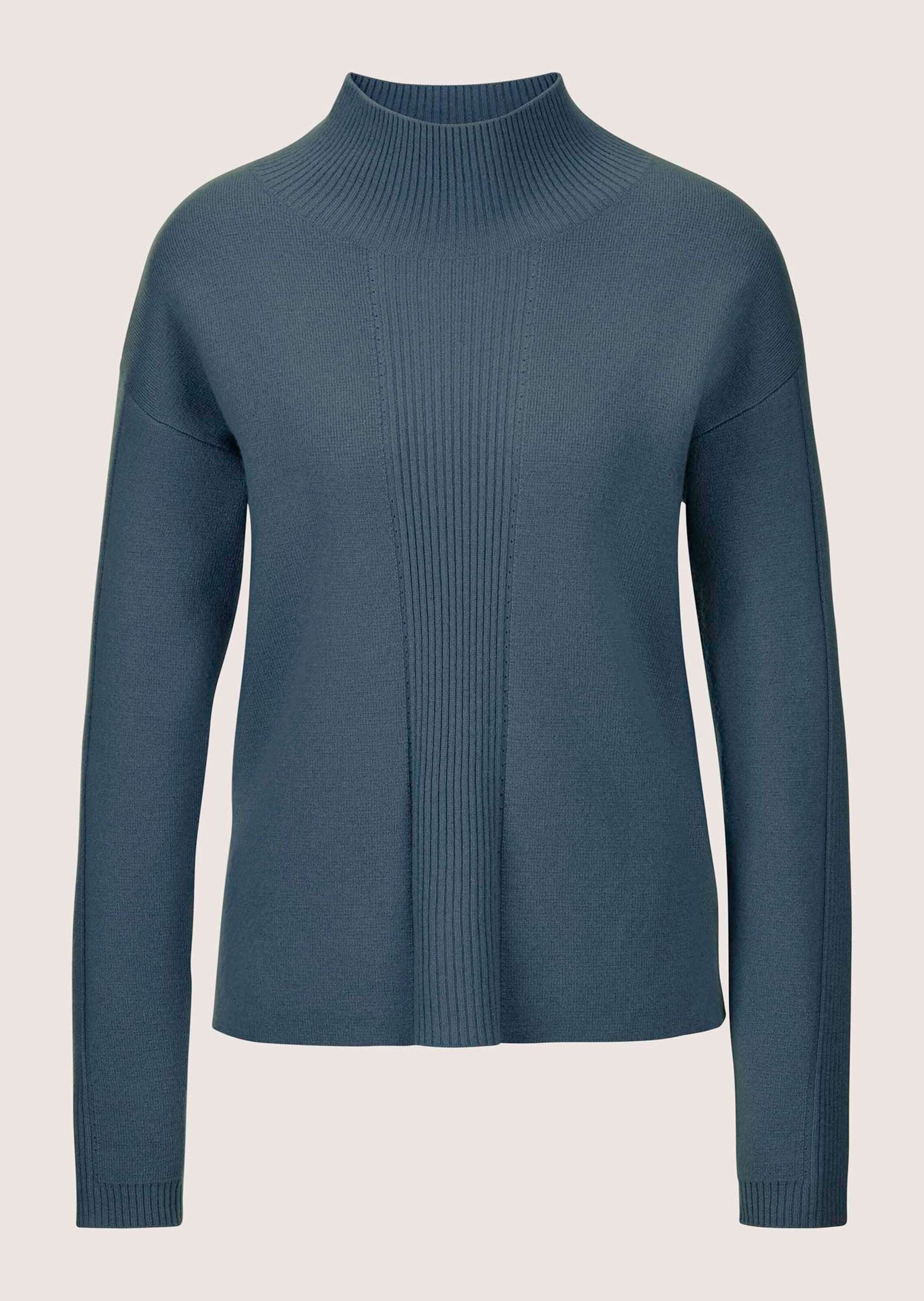 MADELEINE Strickpullover Kaschmir-Pullover mit Pointelle-Muster Pullover mit Stehkragen, überschnittene Schultern, Seitenschlitze
