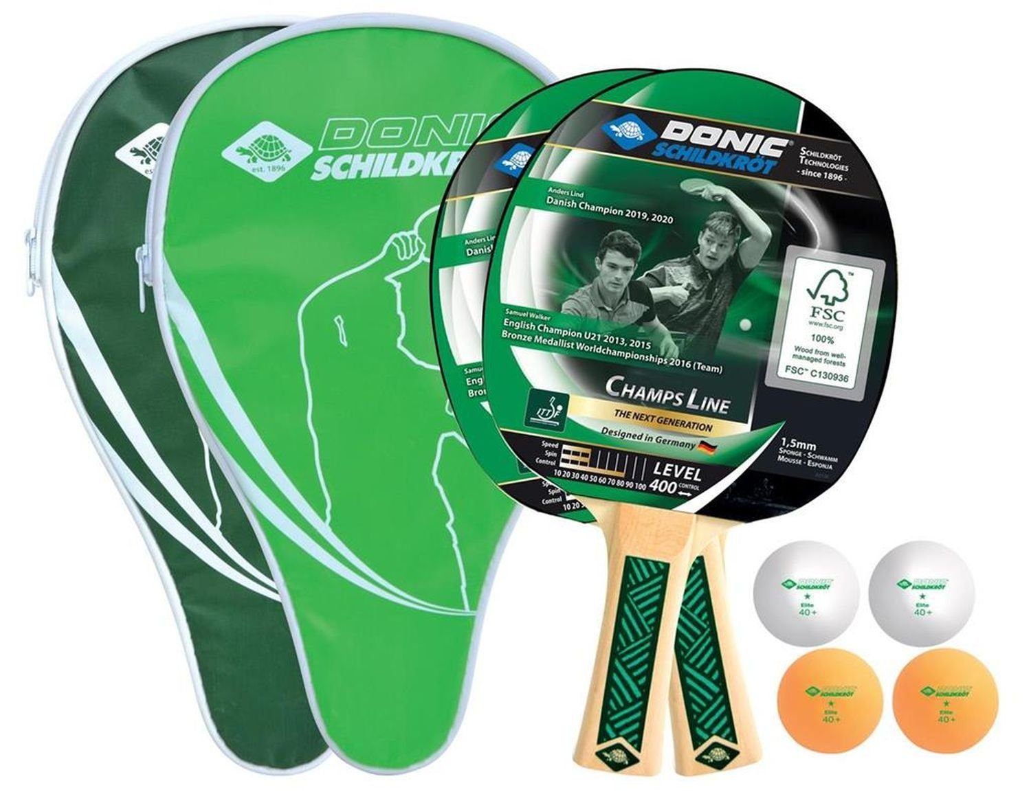 Donic Tischtennisschläger Tischtennis Set Champs Line 400, Tischtennis Ракетки Set Tischtennisset Table Tennis Bat Racket