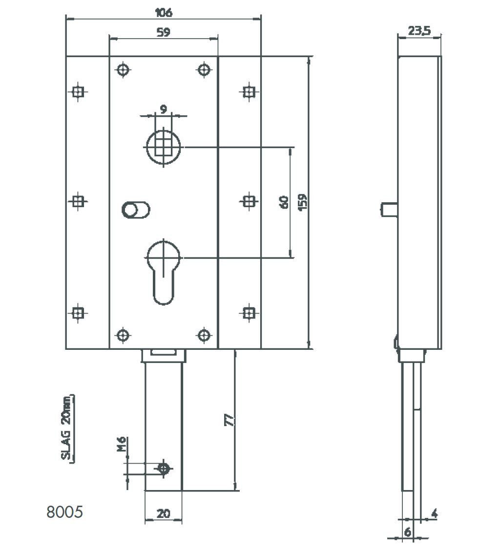 ASSA ABLOY Garagentorantrieb Garagentorschloss 1842/J – nach unten schließend – PZ 60/9, mit Schließrichtung: Nach unten schließend, (1-tlg., 1842/J), federnder Stangenanschluss – verzinkt