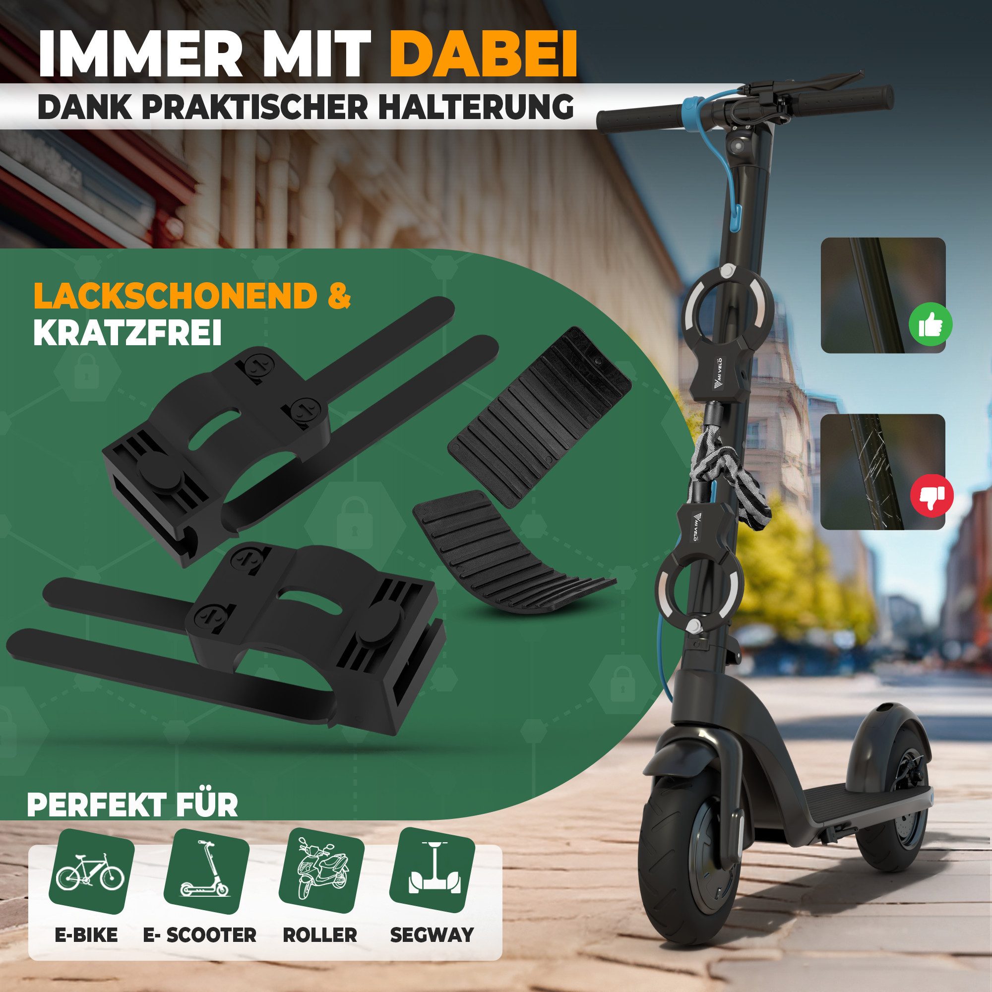 MIVELO Kettenschloss MIVELO HANDSCHELLENSCHLOSS für E-Scooter und Fahrrad 90cm, 8 mm Vierkant Stahlkette – Bild 5 von 5