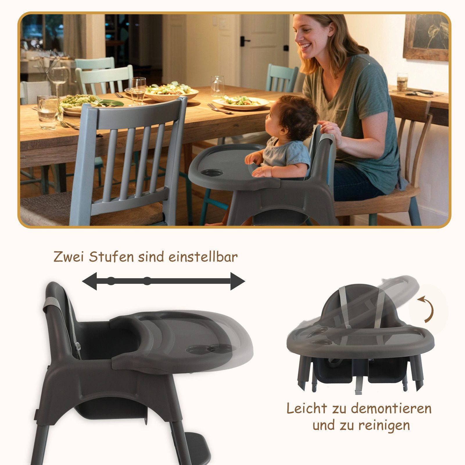 Yalion Kinderstuhl mit Tablett, Baby Essstuhl von 6-36 Monaten, max. 15 kg