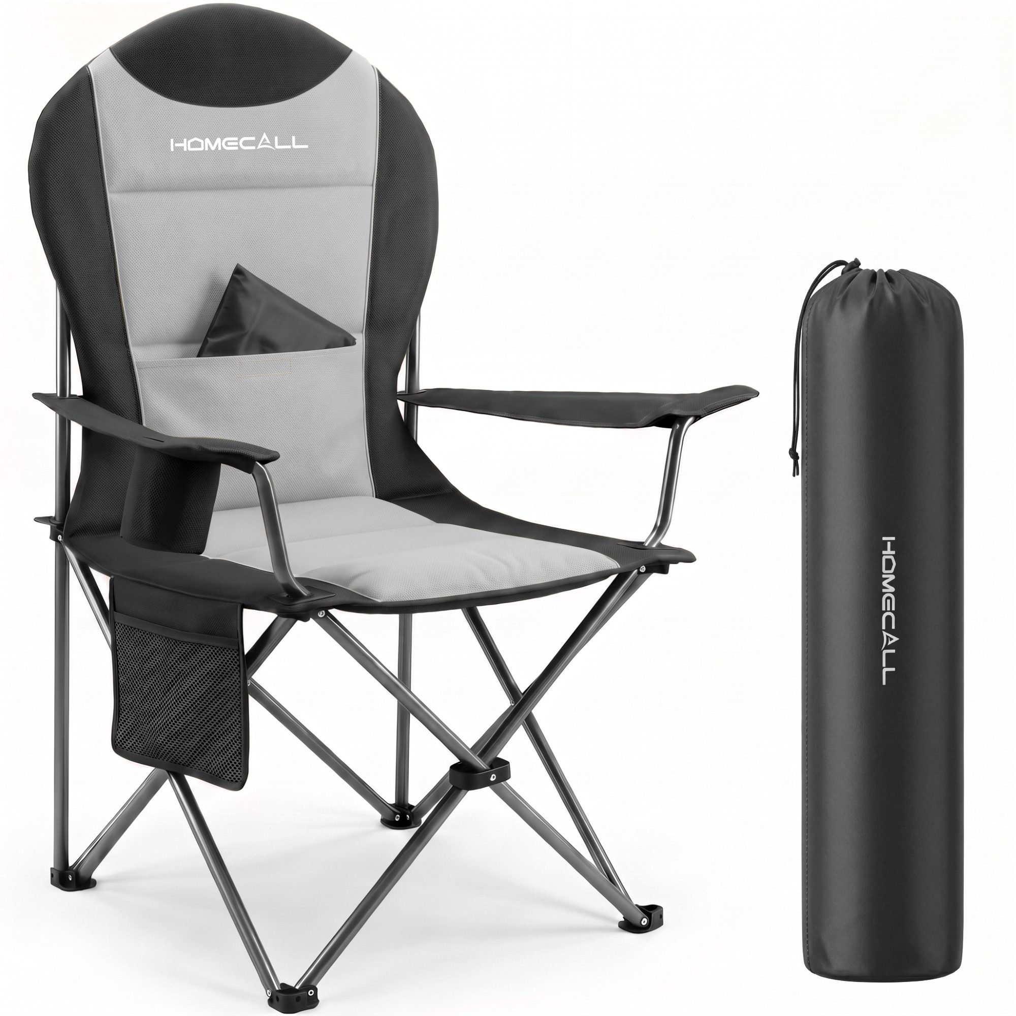 HOMECALL Campingstuhl Hochlehner 110cm mit Lendenwirbelstütze Klappstuhl Angelstuhl Faltbar (Bis 150kg, gepolstert, faltbar, stabil, 1 St), für Camp Garten Balkon