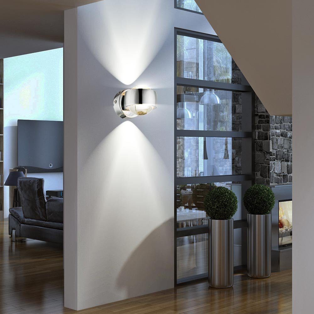 Wand Warmweiß, Glas Wandleuchte, inklusive, UP DOWN Spot LED Esszimmer etc-shop LED Lampen Strahler Leuchtmittel Kugel 2x Küchen &
