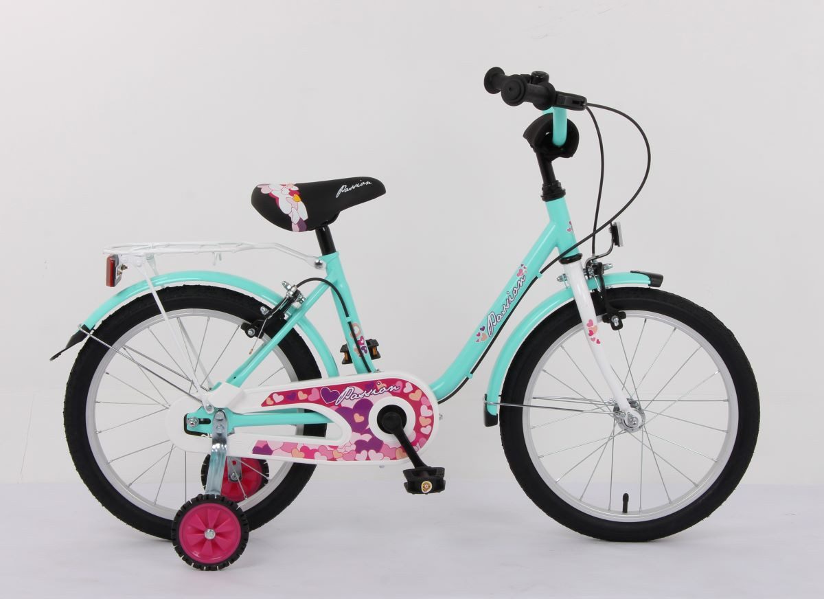 T&Y Trade Kinderfahrrad 18 Zoll Kinder Mädchen City Fahrrad Bike Rad Kinderfahrrad PASSION GRN, Gepäckträger, Stützräder