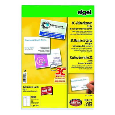 Sigel Visitenkarten LP798, hochweiß, ohne Perforation, mit abgerundeten Ecken, 225 g/m²