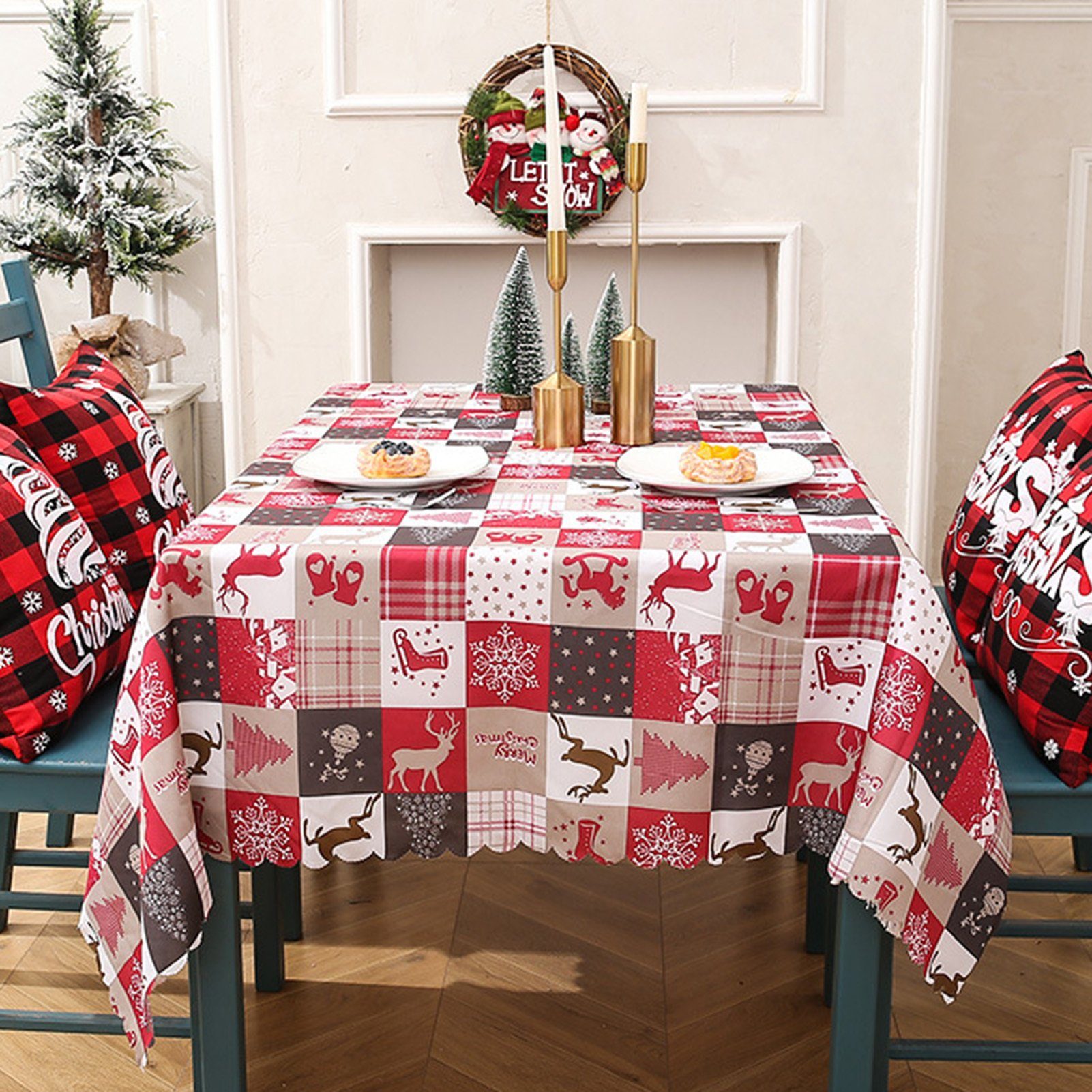 Niedlichen Blusmart Bedruckte Tischdecken Im Tischschonbezug Stilvolle Cartoon-Weihnachtsstil,