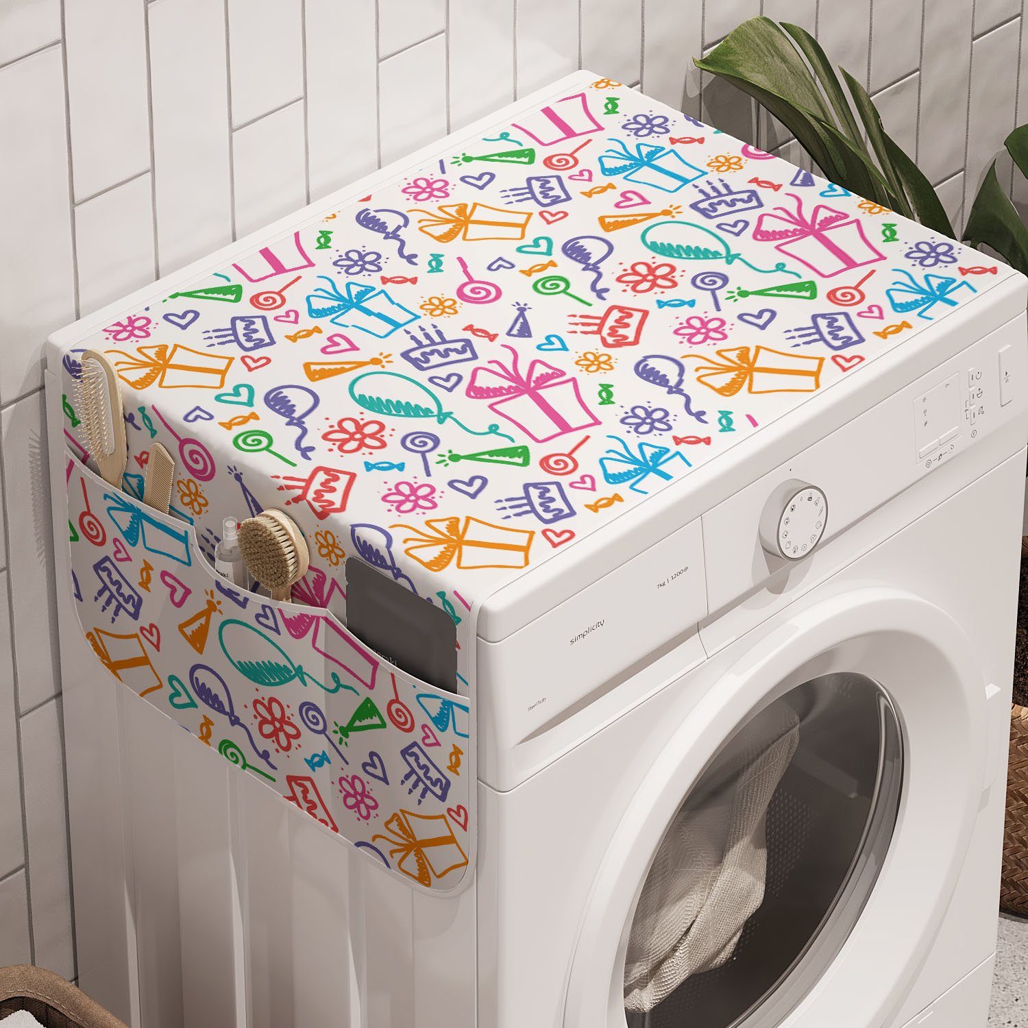 Badorganizer Waschmaschine Kinder-Baby-Gekritzel Geburtstag Abakuhaus für Trockner, Anti-Rutsch-Stoffabdeckung und