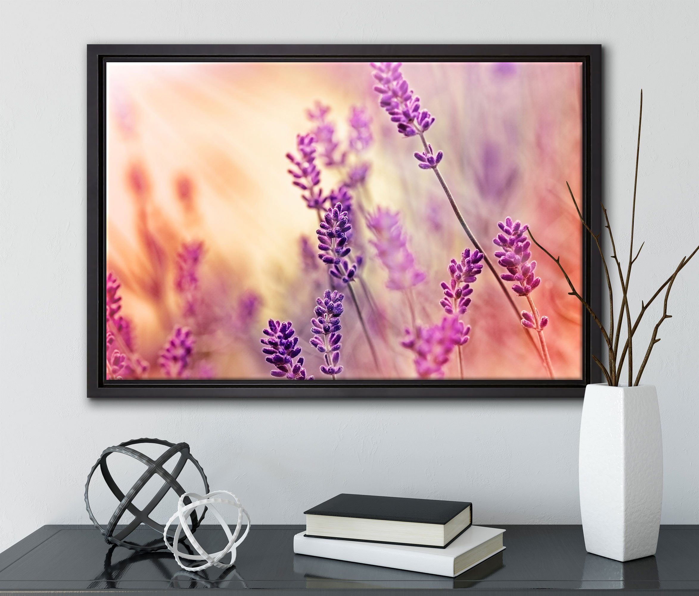 Pixxprint Leinwandbild Eleganter Lavendel, Wanddekoration St), Schattenfugen-Bilderrahmen inkl. einem Leinwandbild fertig in bespannt, (1 gefasst, Zackenaufhänger