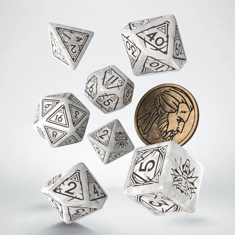 Q-Workshop Spiel The Witcher Dice Set Geralt - The White Wolf (mit Sammlermünze)
