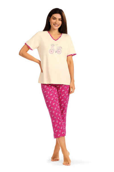 comtessa Schlafanzug (Set, 2 tlg., 2-teilig) Damen Pyjama 2-teilig Baumwolle 7/8 Hose Alloverdruck