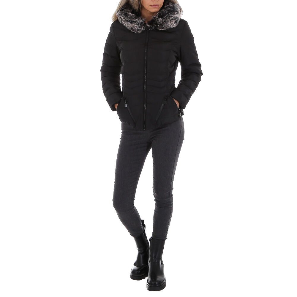 Ital-Design Steppjacke Damen Freizeit Kapuze Gefüttert Winterjacke in Schwarz