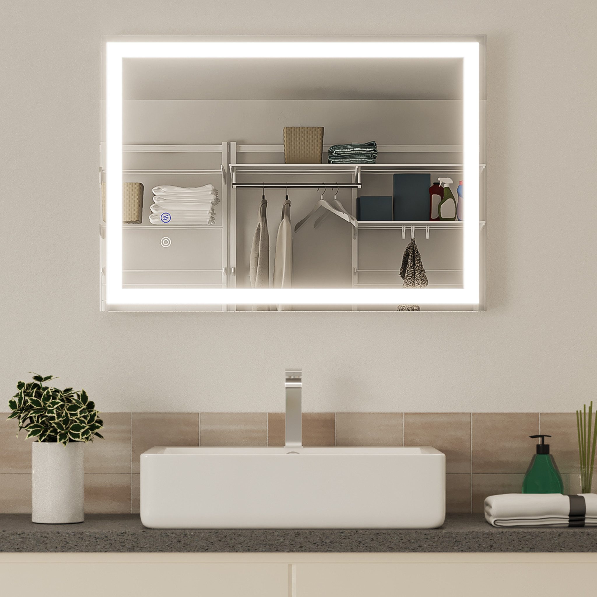 Mondeer Badspiegel Badezimmerspiege (IP44), 70x50cm mit Touch-Schalter und günstig online kaufen