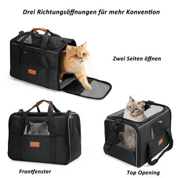 TAN.TOMI Hunde-Transportbox Hundetasche Transportbox, Atmungsaktive und Faltbare Hundebox bis 7,00 kg, Katzentransportkäfig mit Abnehmbarer Plüschmatratze + Schüssel