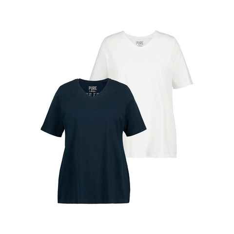 Ulla Popken Rundhalsshirt T-Shirts 2er-Pack V-Ausschnitt Halbarm (2-tlg)