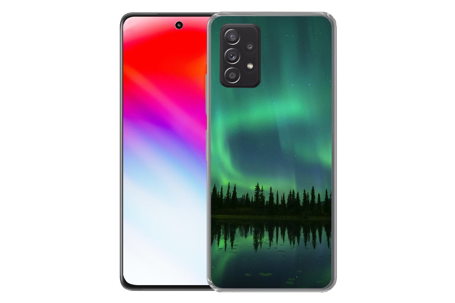 MuchoWow Handyhülle für Samsung Galaxy A33 5G Nordlicht - Bäume - Wasser - Alaska, Smartphone-Bumper, Print, Handy Schutzhülle Dünn