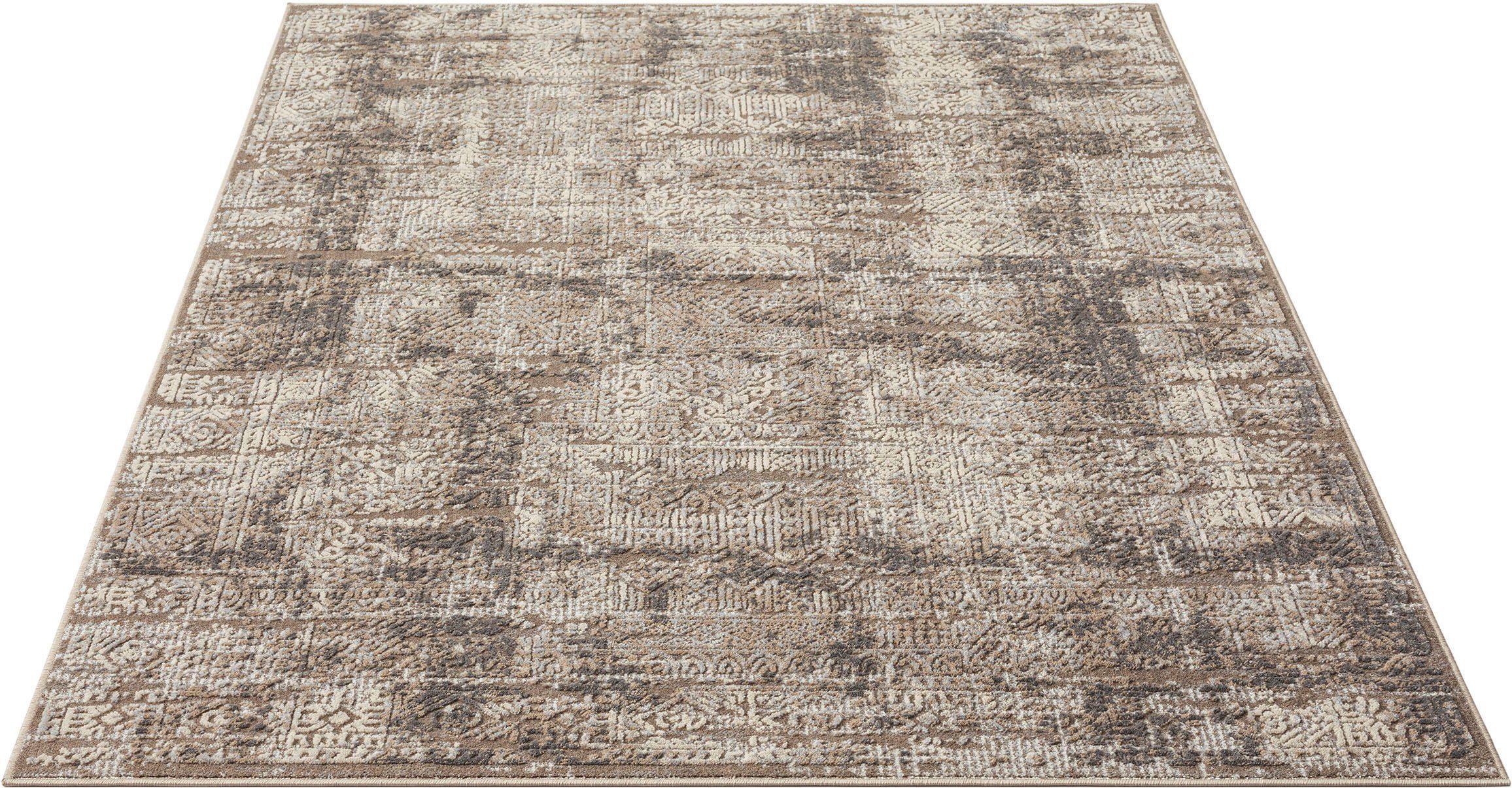 Teppich Selin, my home, rechteckig, Höhe: 9 mm, dezenter Glanz, Schrumpf-Garn-Effekt, im Vintage-Look, dichte Qualität braun | Kurzflor-Teppiche