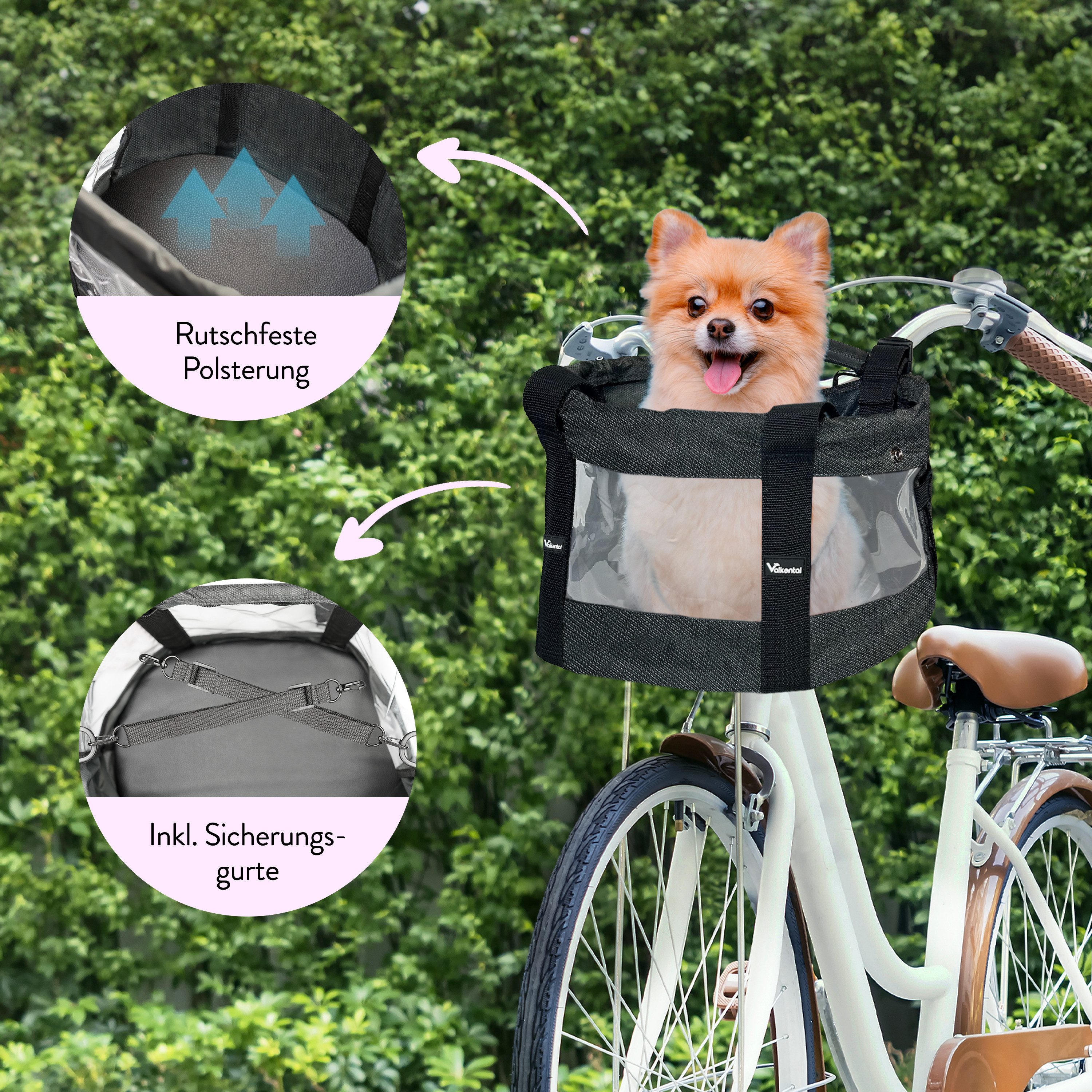 Valkental Tierfahrradkorb Fahrradkorb für Hunde