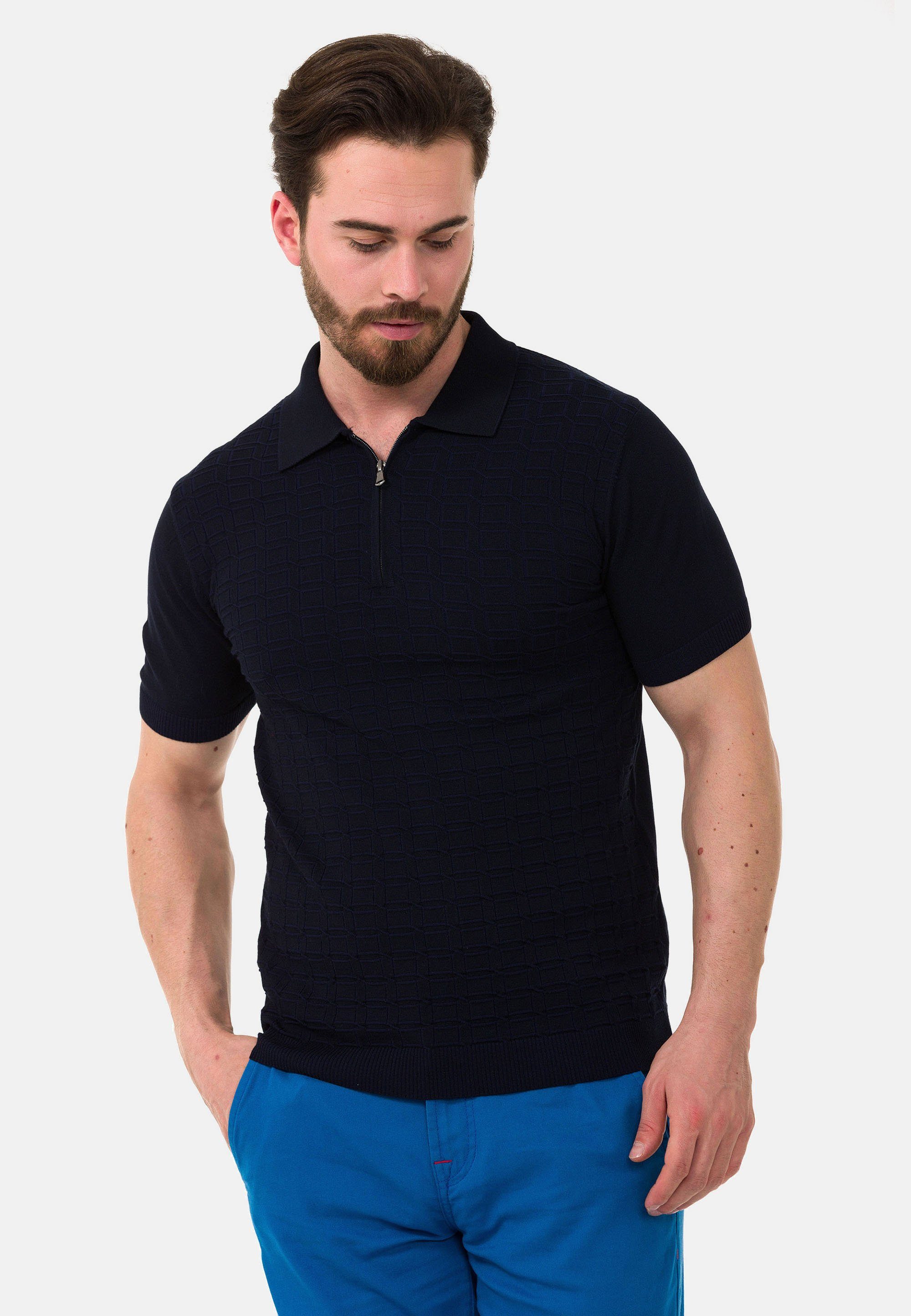 Cipo & Baxx Poloshirt mit bequemem Reißverschluss dunkelblau