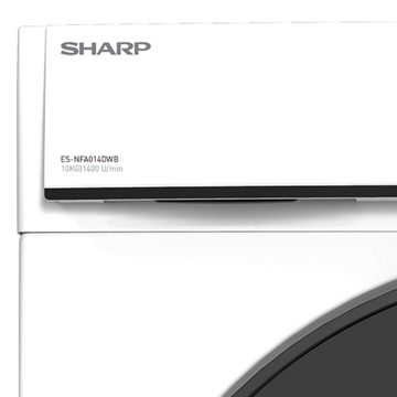 Sharp Waschmaschine weiss ES-NFA014DWB-DE, 10 kg, 1400 U/min, AllergySmart, AquaStop, Kindersicherung, Variables Schleudern